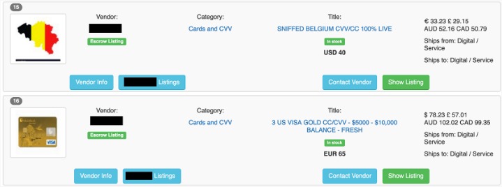 stolen credit card numbers dark web